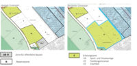Ausschnitt aus dem Zonenplan, Links heutige Situation im Erachfeld, Rechts die vom Parlament beschlossene Änderung. 
